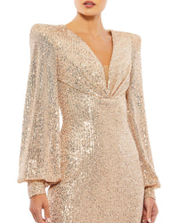 Mac Duggal Sequined Structured Bishop Sleeve Mini Dress