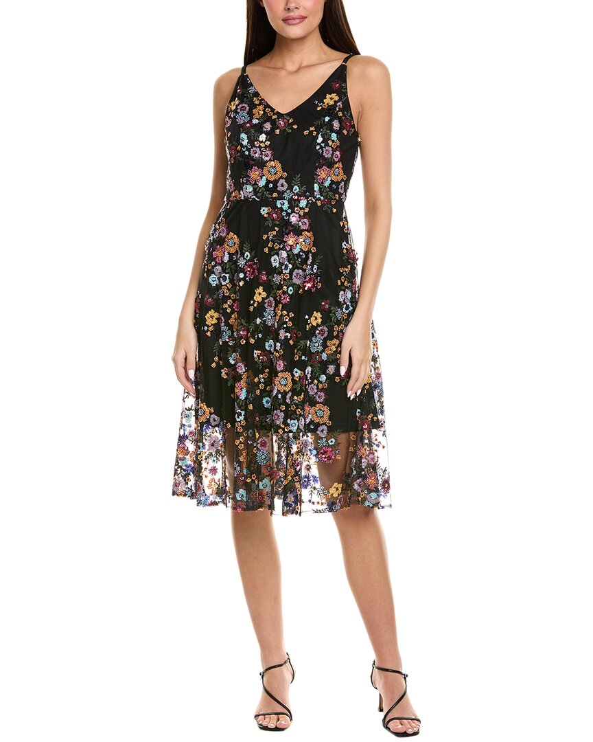 Sam Edelman Embroidered Sequin Midi Dress Black
