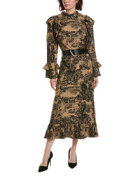 Pascale La Mode Tie Neck Bell Sleeve Midi Dress
