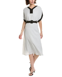 Pascale La Mode Pascale La Mode V-Neck Belted Linen-Blend Midi Dress