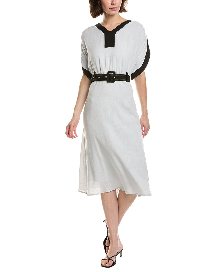 Pascale La Mode Pascale La Mode V-Neck Belted Linen-Blend Midi Dress