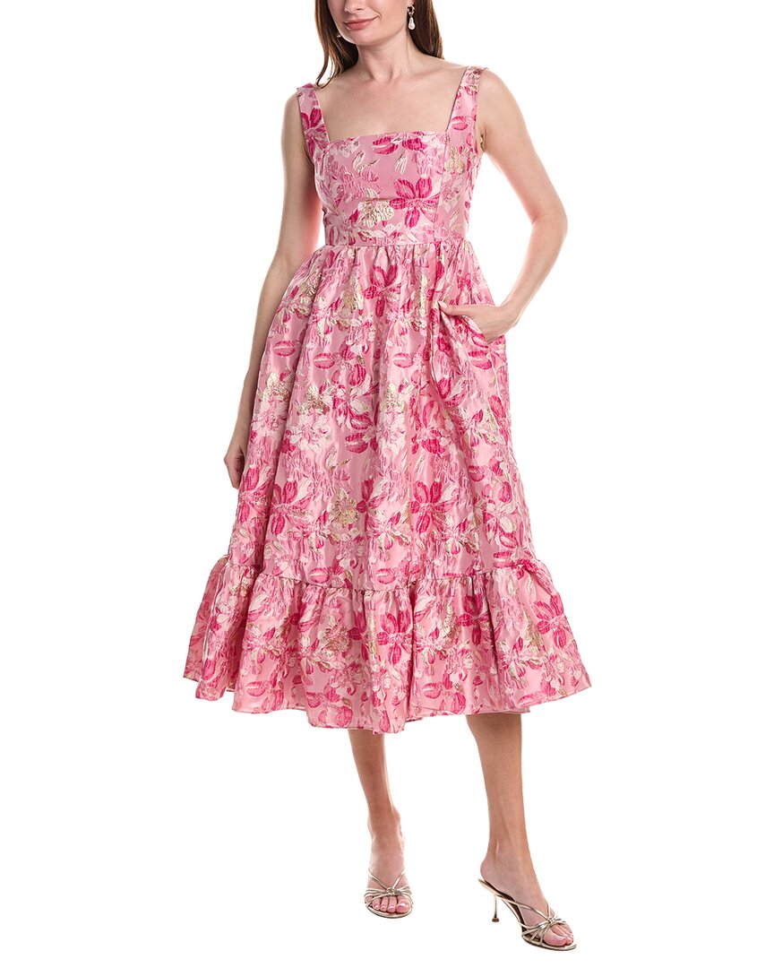 Adrianna Papell Jacquard Flounce Midi Dress