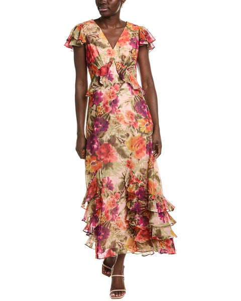 Eliza J Short Sleeve Printed Maxi Dress