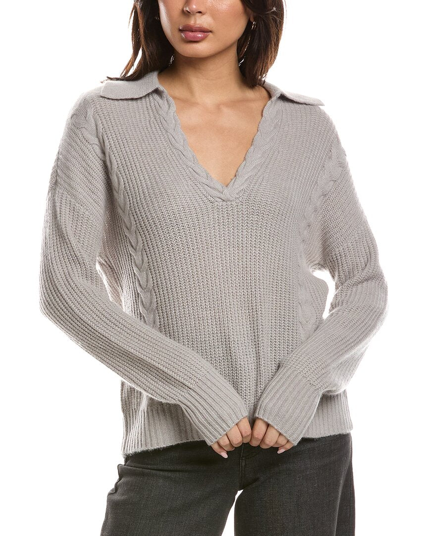 THE CASHMERE PROJECT The Cashmere Project Shaker Cable Johnny Collar Cashmere Sweater
