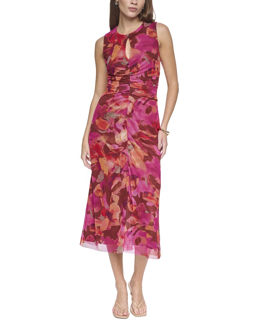 Halston Halston Mesh Printed Midi Dress