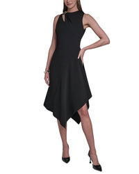 Halston Asymmetrical Hem Midi Dress