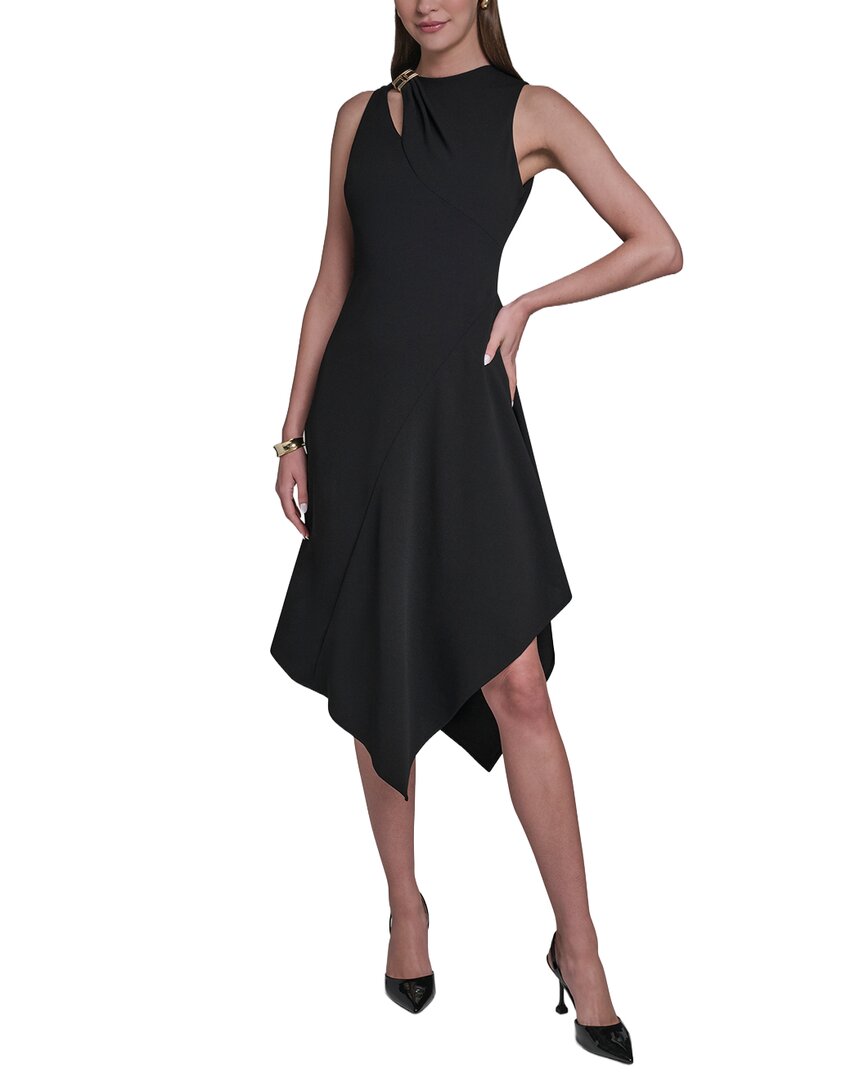 Halston Asymmetrical Hem Midi Dress