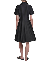 Halston Halston Short Sleeve Button-Up Sateen Shirtdress