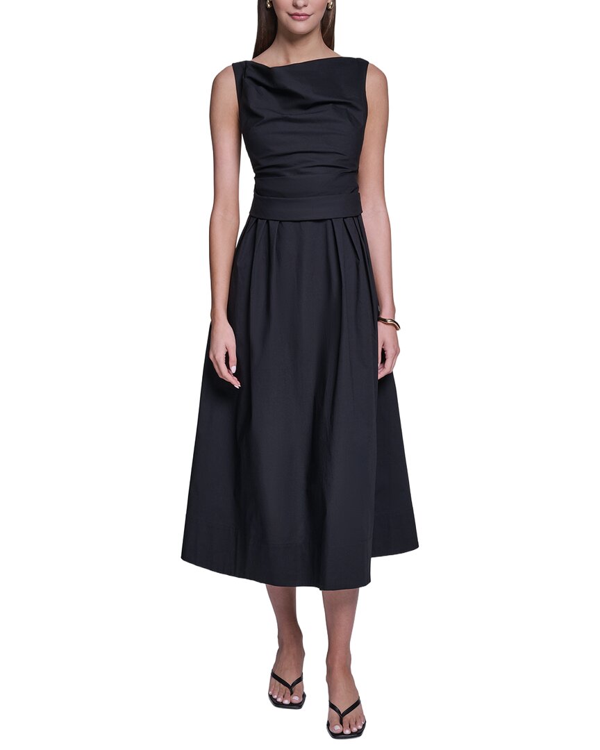 Halston Halston Sleeveless Cotton Pleated Fit And Flare