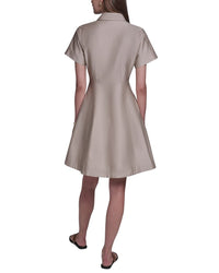 Halston Halston Short Sleeve Button-Up Sateen Shirtdress