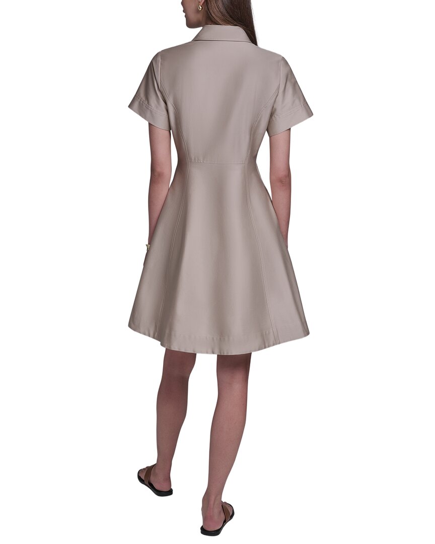Halston Halston Short Sleeve Button-Up Sateen Shirtdress