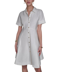 Halston Halston Short Sleeve Button-Up Sateen Shirtdress