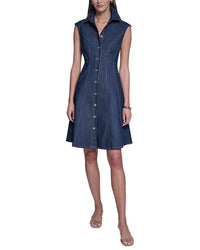 Halston Halston Cap Sleeve Denim Shirt Dress
