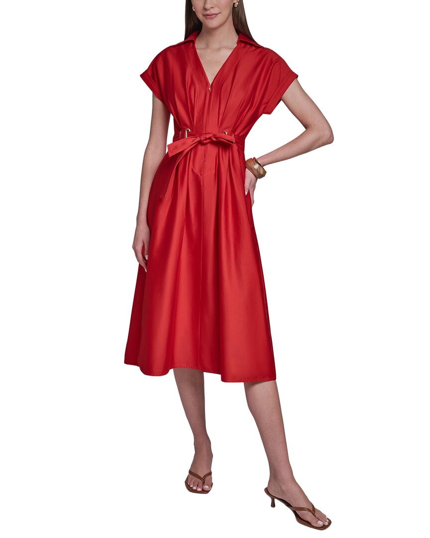 Halston Halston Cotton Sateen Midi Shirt Dress