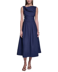 Halston Halston Sleeveless Cotton Pleated Fit And Flare