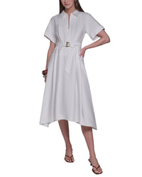 Halston Halston Short Sleeve Zip Front Shirtdress