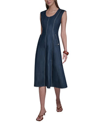 Halston Halston Denim Scoop Neck Sleeveless Midi Dress