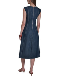Halston Halston Denim Scoop Neck Sleeveless Midi Dress