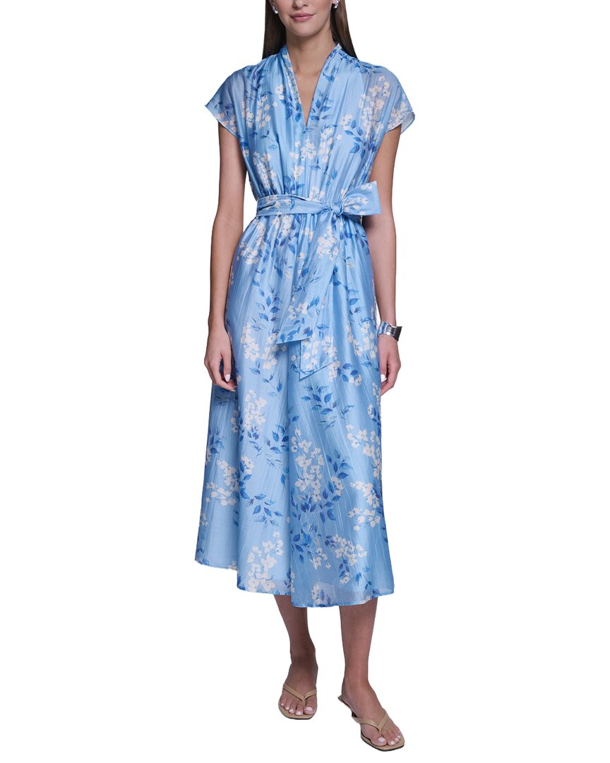 Halston Halston Butterfly Sleeve Linen-Blend Midi Dress