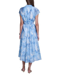 Halston Halston Butterfly Sleeve Linen-Blend Midi Dress