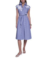 Halston Midi Stripped Shirt Dress