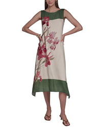 Halston Orchid Print Midi Dress