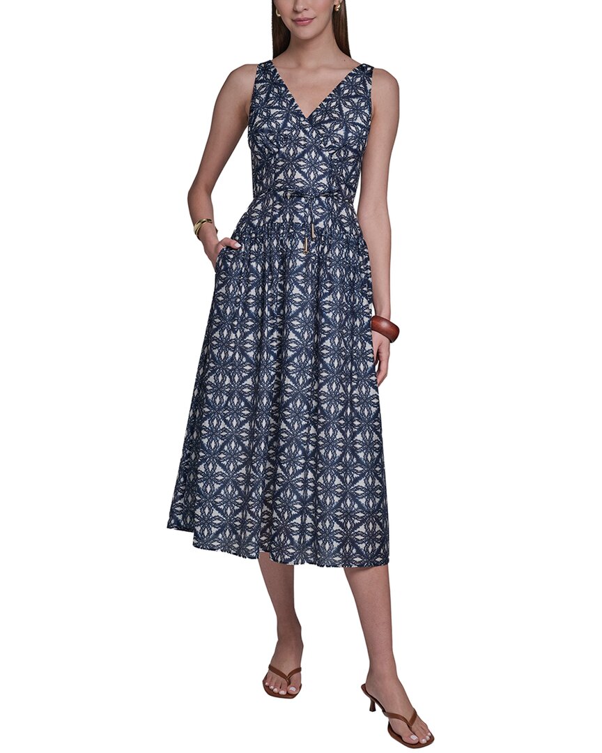 Halston Halston Sleeveless V-Neck Printed Linen-Blend Sundress