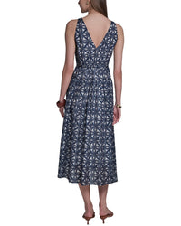 Halston Halston Sleeveless V-Neck Printed Linen-Blend Sundress