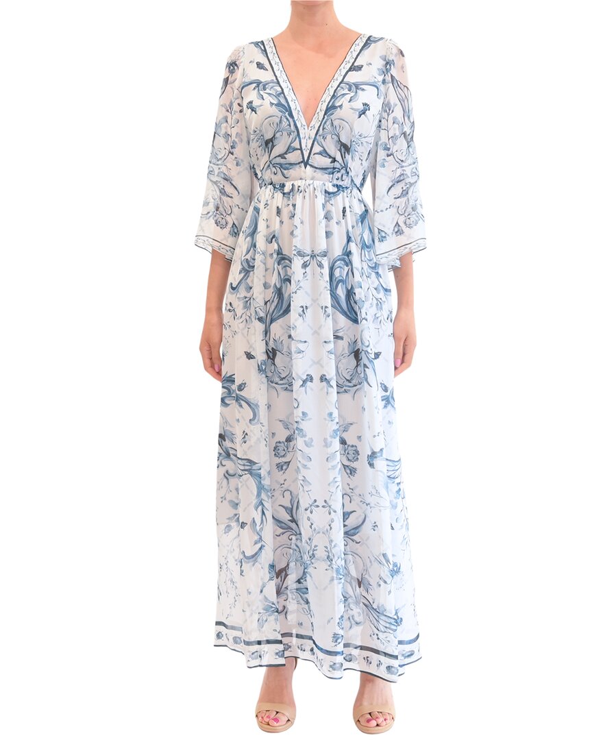 Marchesa Notte Gathered Silk Chiffon Maxi Dress