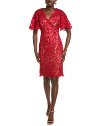 Tadashi Shoji Arnett Embroidered Flutter Sleeve Dress