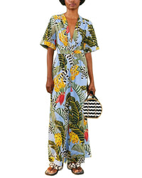 Farm Rio Striped Bananas Blue Jumpsuit