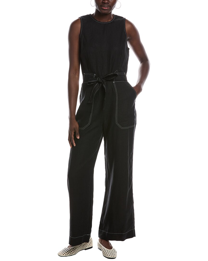 Madewell Madewell Contrast Stitch Relaxed Straight Leg Linen Jumpsuit
