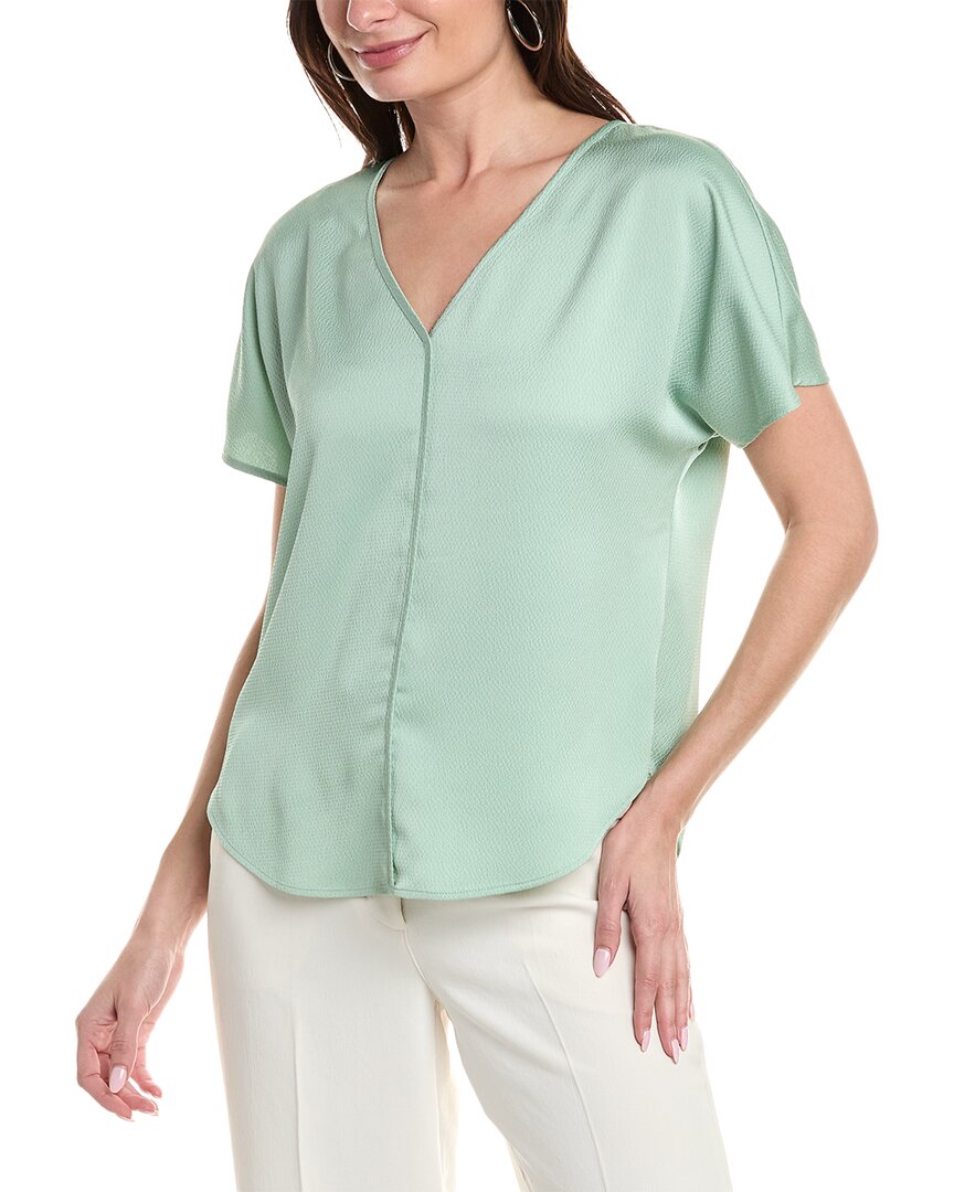 Anne Klein Textured Charmeuse V-Neck Top Regular 0 (XS) Green