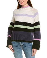 Autumn Cashmere Engineered Stripe Boxy Mock Neck 100% Cashmere Sweater