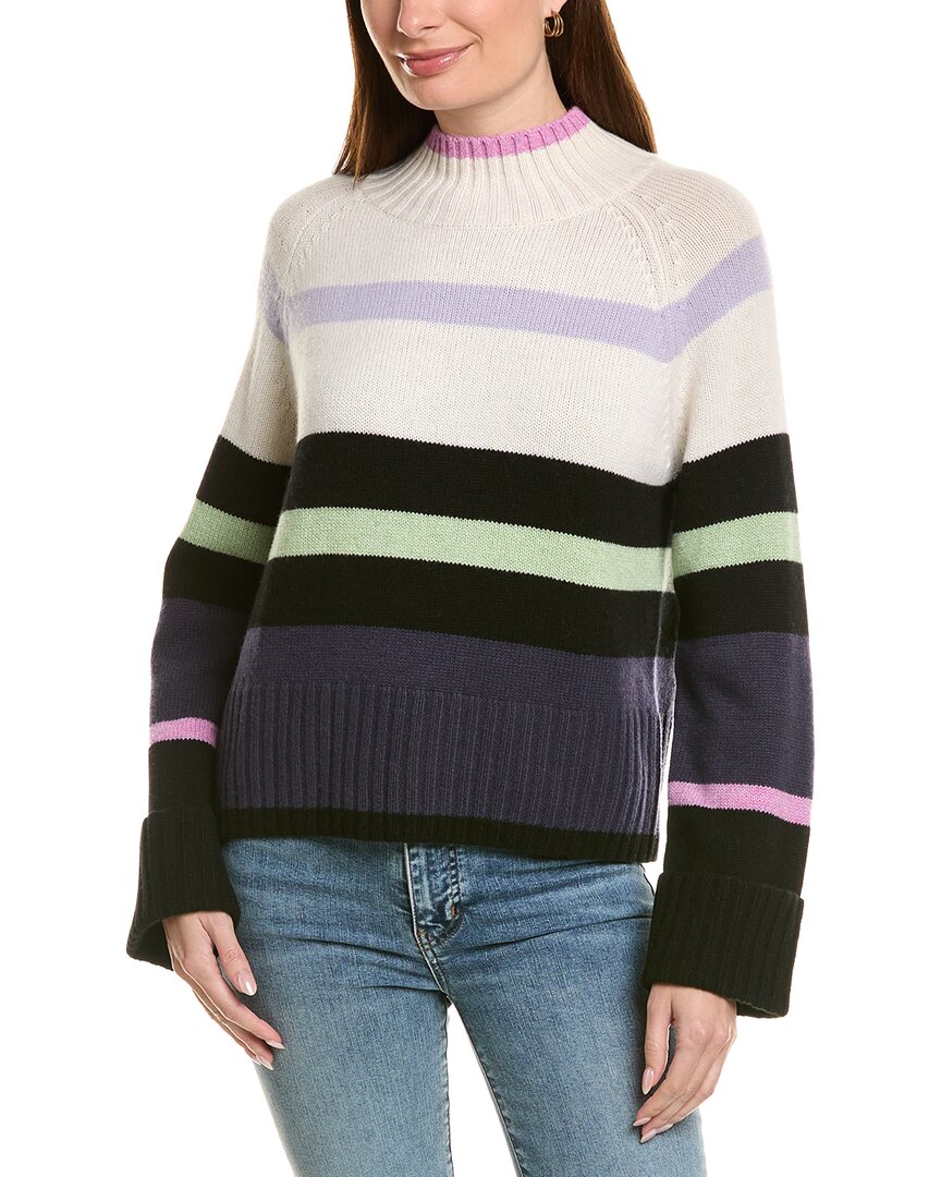 Autumn Cashmere Engineered Stripe Boxy Mock Neck 100% Cashmere Sweater