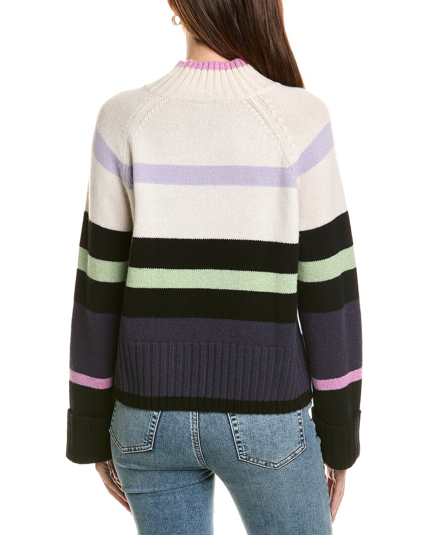 Autumn Cashmere Engineered Stripe Boxy Mock Neck 100% Cashmere Sweater