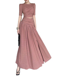 BURRYCO Burryco Short Sleeve Solid Maxi Dress