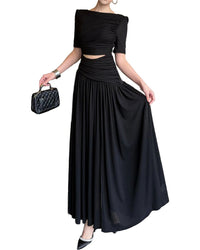 Burryco Short Sleeve Solid Maxi Dress