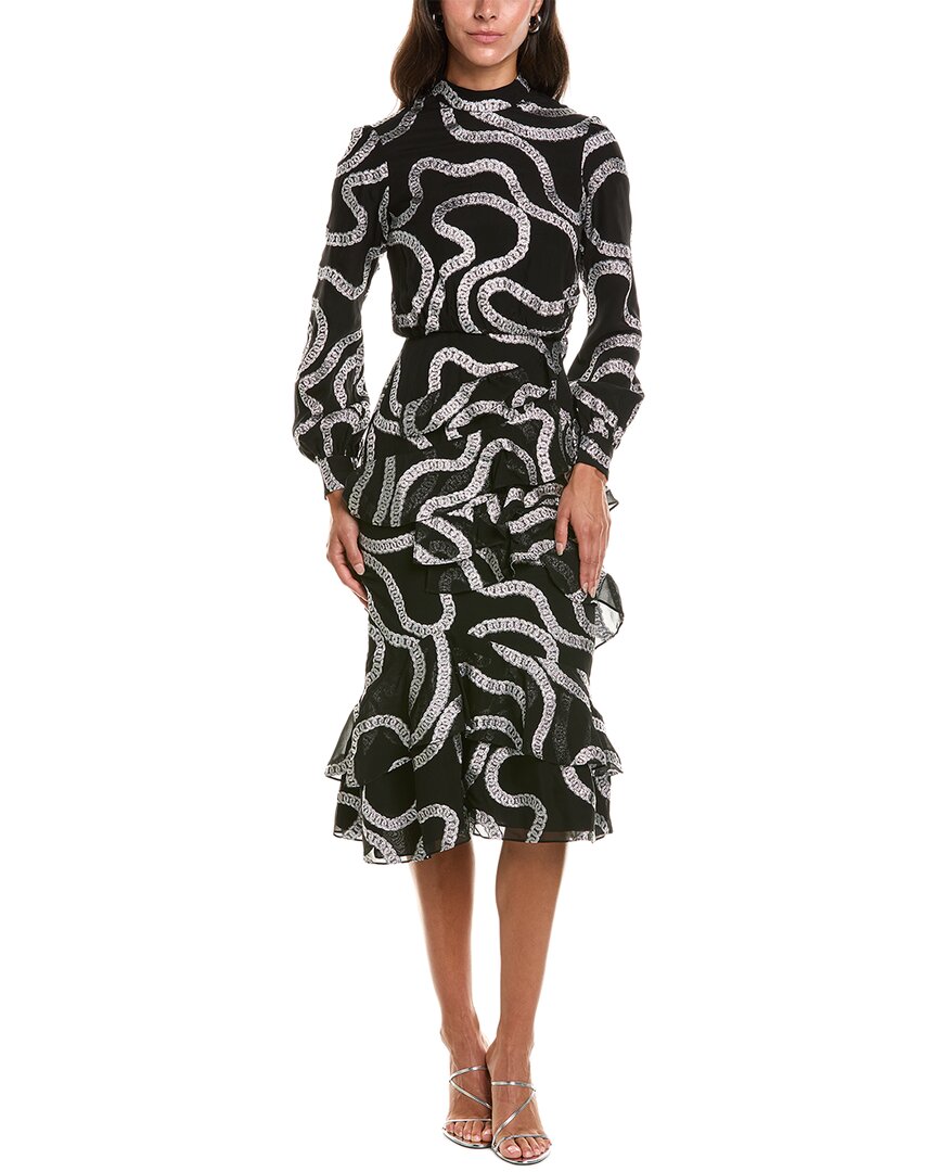 SALONI Saloni Isa Chains Jacquard Silk-Blend Midi Dress
