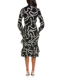 SALONI Saloni Isa Chains Jacquard Silk-Blend Midi Dress