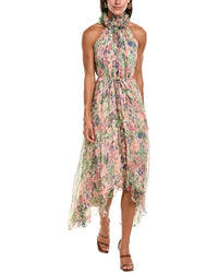 SALONI Saloni Iris Crinkle Silk Chiffon Midi Dress