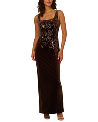 Adrianna Papell Adrianna Papell Stretch Velvet Beaded Long Gown