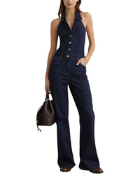 Reiss Reiss Lolita Denim Halter Neck Flared Jumpsuit