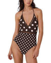 Reiss Reiss Ray Polka Dot Lattice Trim Swimsuit