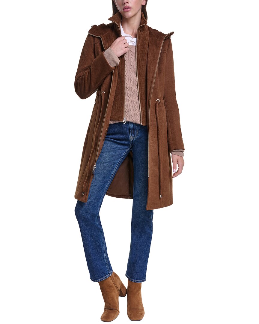 Cole Haan Cole Haan Hooded Slick Wool-Blend Zip Up Coat