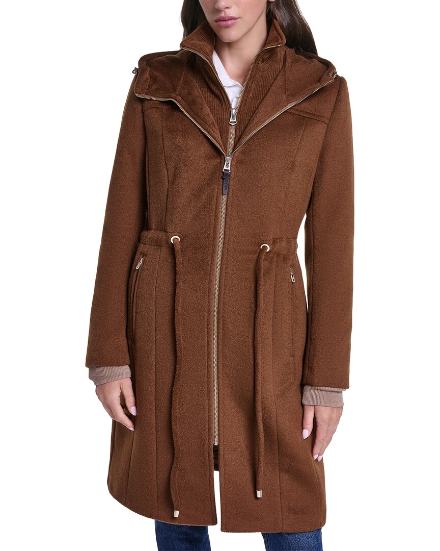 Cole Haan Cole Haan Hooded Slick Wool-Blend Zip Up Coat