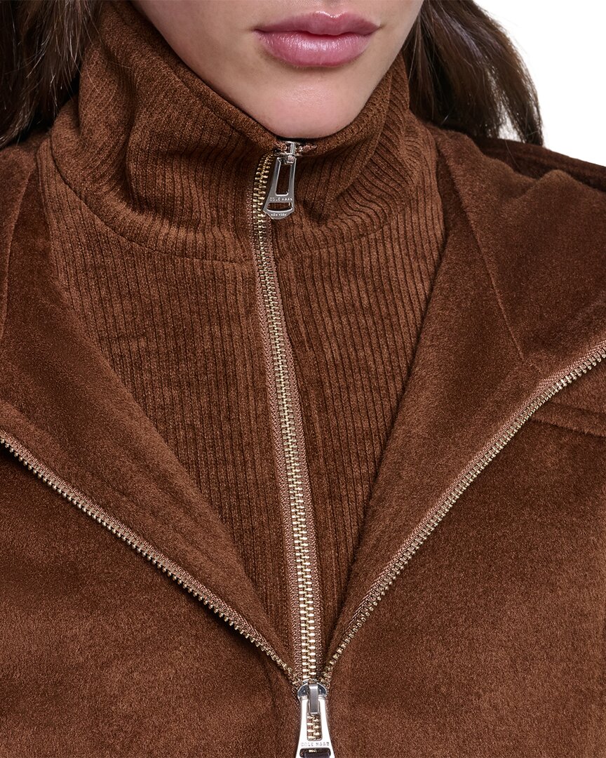Cole Haan Cole Haan Hooded Slick Wool-Blend Zip Up Coat