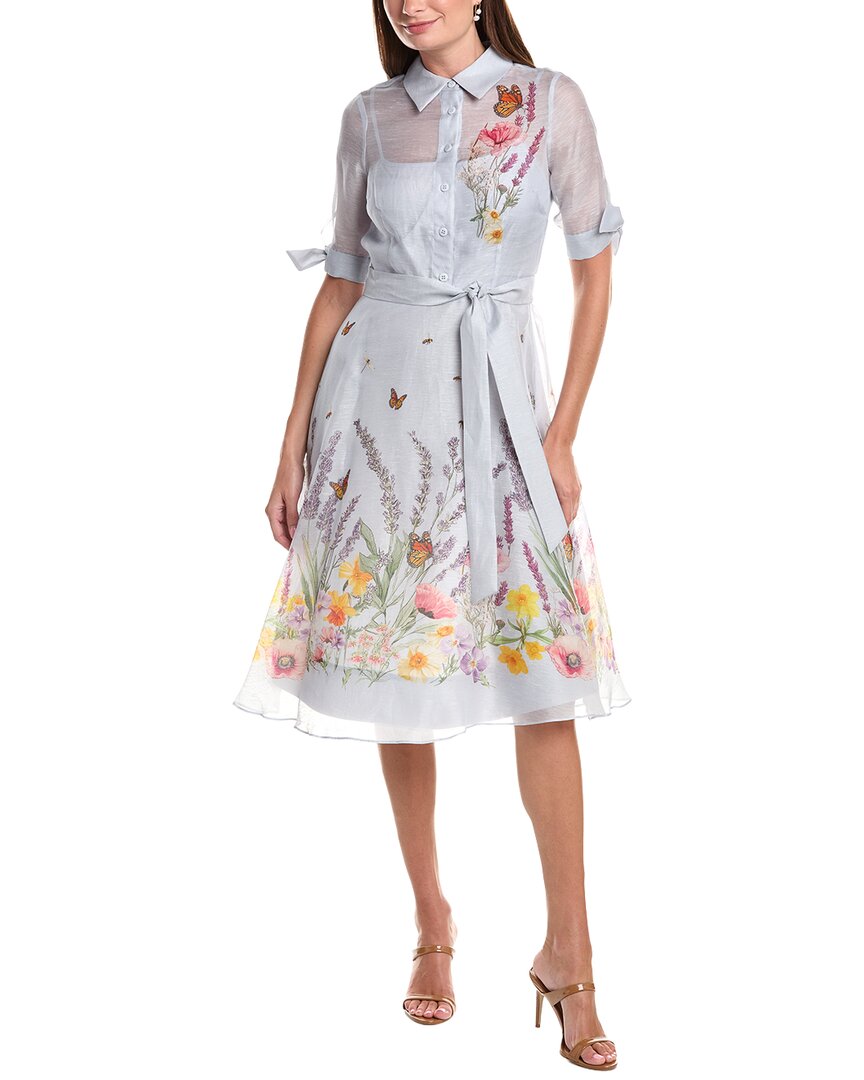 Teri Jon by Rickie Freeman Teri Jon By Rickie Freeman Border Print Linen & Silk-Blend Shirtdress