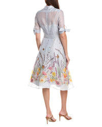 Teri Jon by Rickie Freeman Teri Jon By Rickie Freeman Border Print Linen & Silk-Blend Shirtdress
