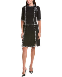 Teri Jon by Rickie Freeman Teri Jon By Rickie Freeman Boucle Silk Chiffon Trim & Corsage Sleeve Dress